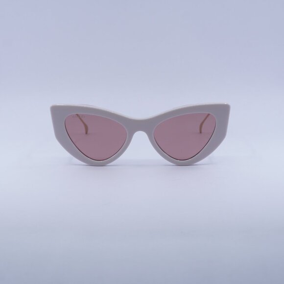 Gucci GG1565S 003 Sunglasses Shiny Ivory/Gold Cat Eye Frame, Red Lenses - Picture 2 of 11